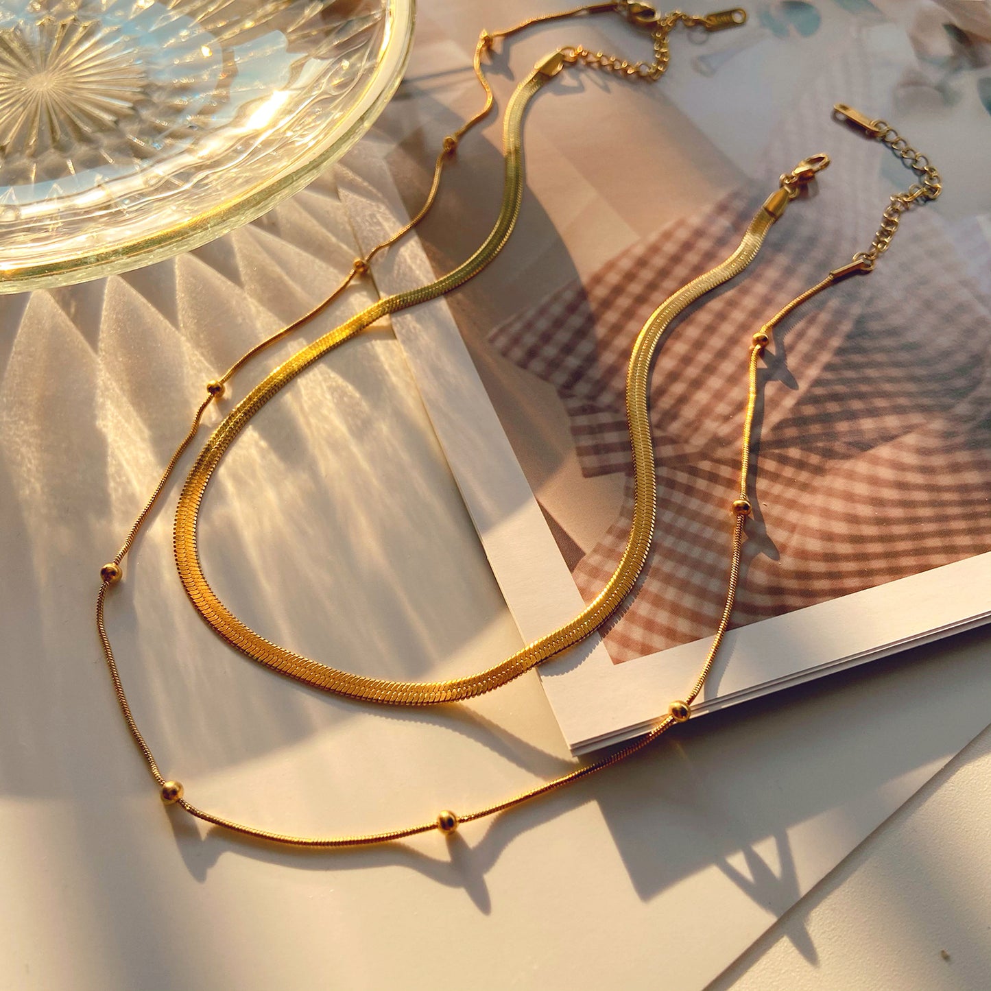 Two Layer Chain Gold Necklace