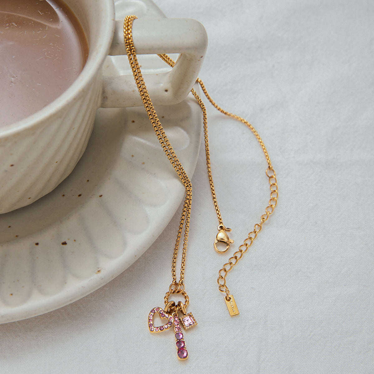 Pink Heart Collarbone Chain