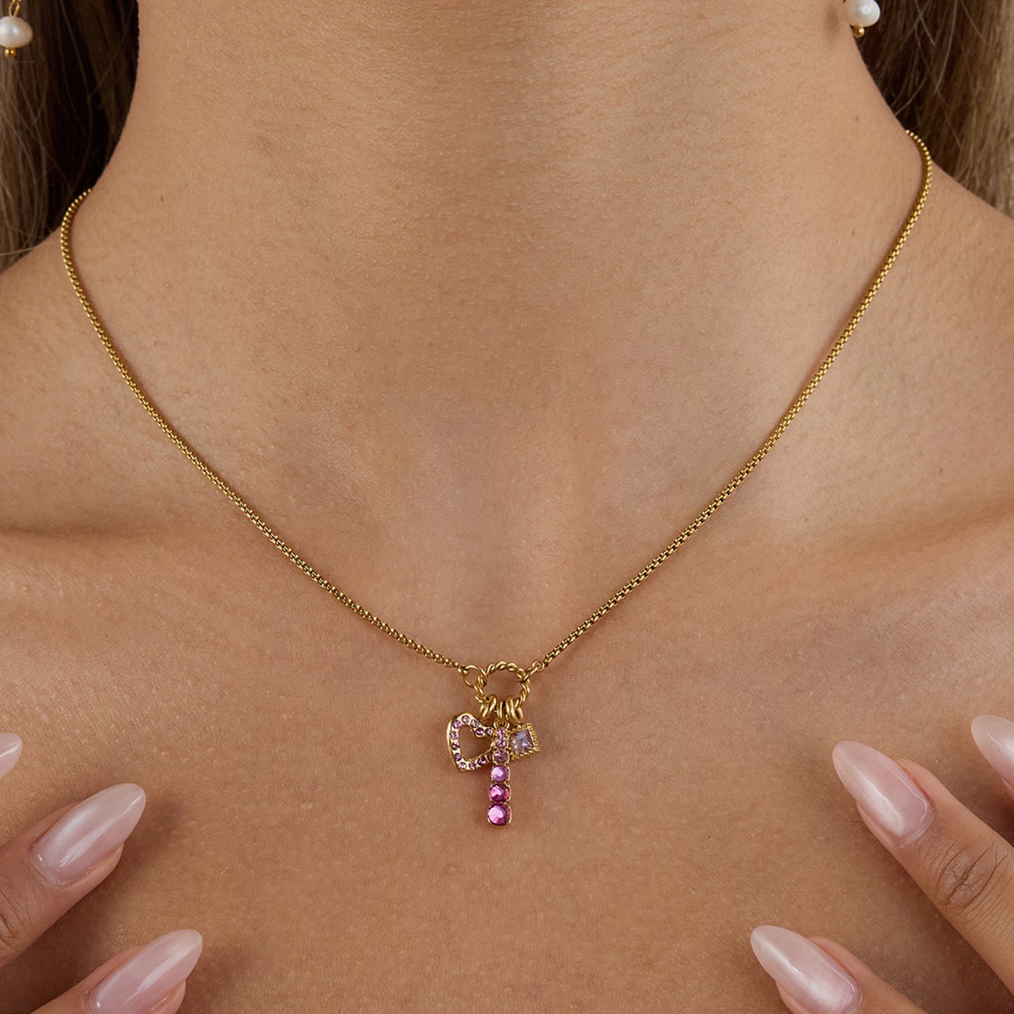 Pink Heart Collarbone Chain