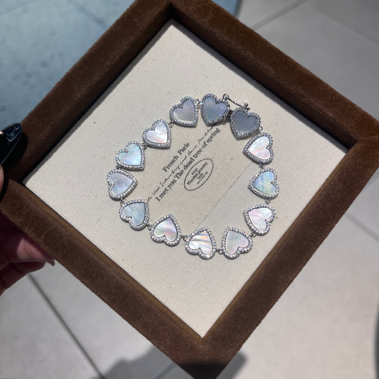 Silver heart shell pearl bracelet