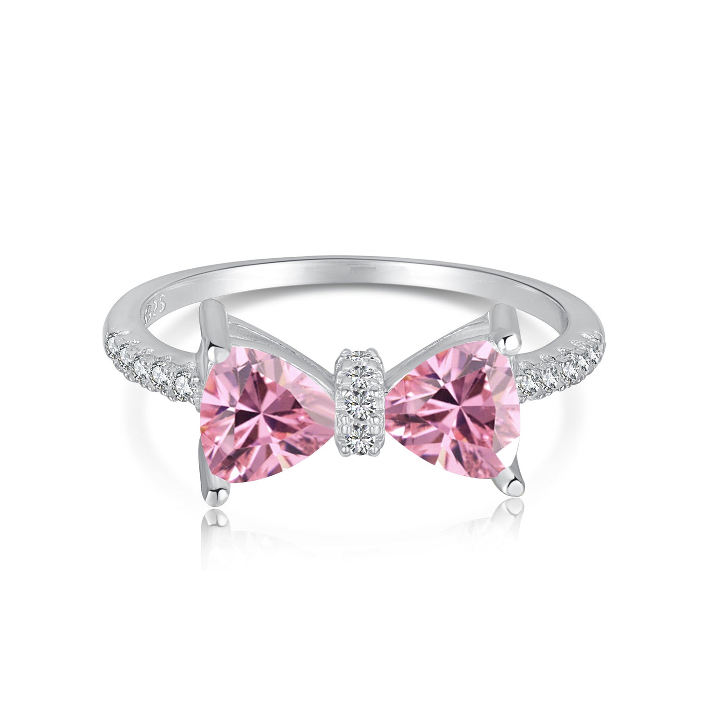 Silver Pink Bow Ring